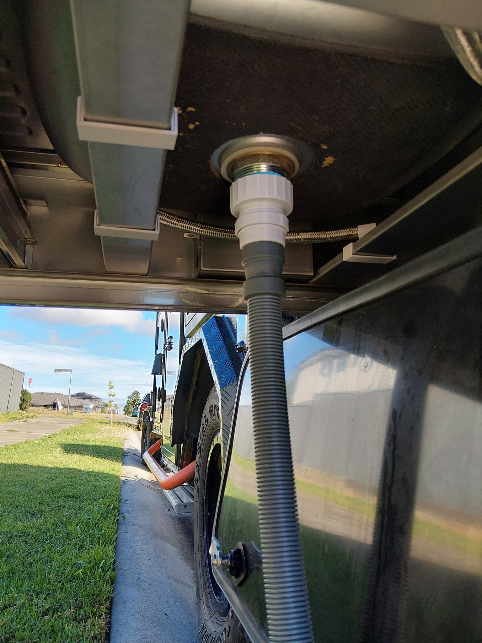 Quick connect waste fitting for slide out kitchen - Forward Thinking Concepts